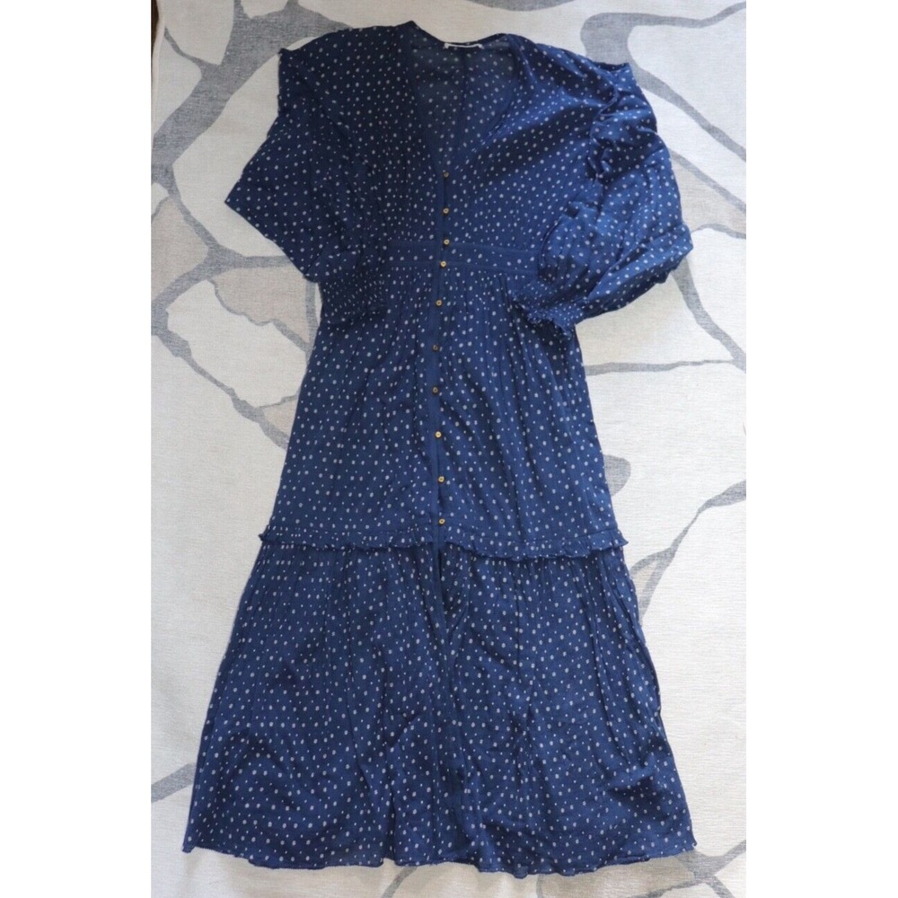 ULLA JOHNSON Women's Cotton V-neck Midi Blue Dress Size 2